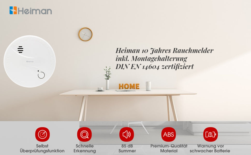 Heiman 10 Jahres Rauchmelder inkl. Montagehalterung