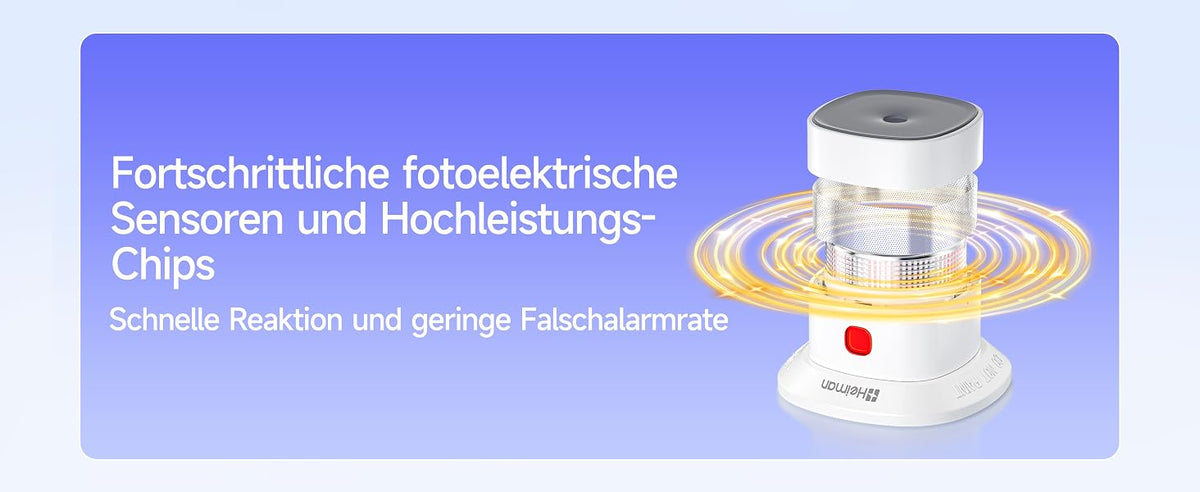 Heiman HS1SA Rauchmelder mit fortschrittlichen fotoelektrischen Sensoren und Hochleistungs-Chips, schnelle Reaktion und geringe Fehlalarmrate.