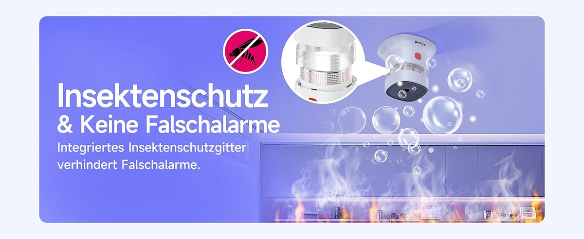 Heiman HS1SA Rauchmelder mit Insektenschutz und keine Fehlalarme, integriertes Insektenschutzgitter verhindert Fehlalarme.