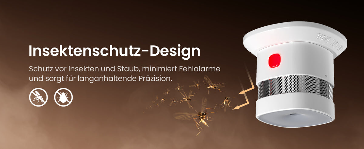 Heiman HS1SA-M Rauchmelder mit Insektenschutz-Design, schützt vor Insekten und Staub, minimiert Fehlalarme und sorgt für lang anhaltende Präzision.