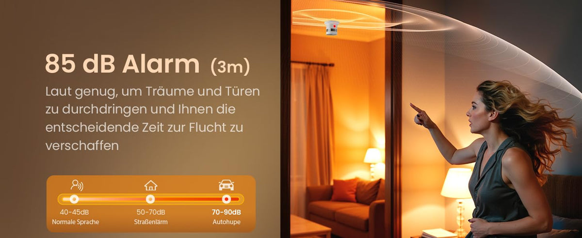Heiman HS1SA-M Rauchmelder mit 85 dB Alarm (3m), laut genug, um Träume und Türen zu durchdringen und Ihnen die entscheidende Zeit zur Flucht zu verschaffen.
