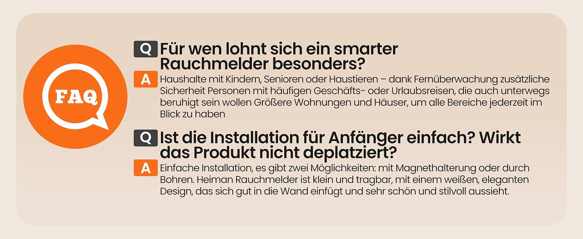 Heiman HM2SA-1W-T Rauchmelder FAQ, beantwortet Fragen zur Vernetzung der smarten Rauchmelder untereinander und zur Einrichtung über die App.