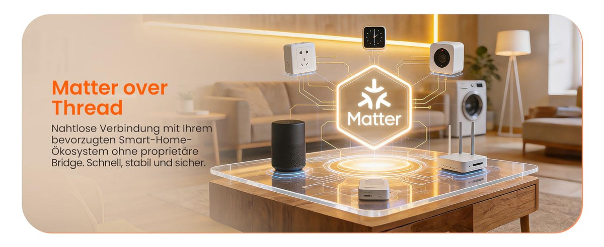 Heiman S1-TM Rauchmelder mit Matter over Thread, nahtlose Verbindung mit Ihrem bevorzugten Smart-Home-Ökosystem ohne proprietäre Bridge, schnell, stabil und sicher.