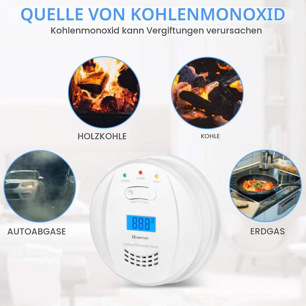 Heiman 723ESY CO Melder Alarm Kohlenmonoxidmelder mit digitaler LCD-Anzeige EN50291