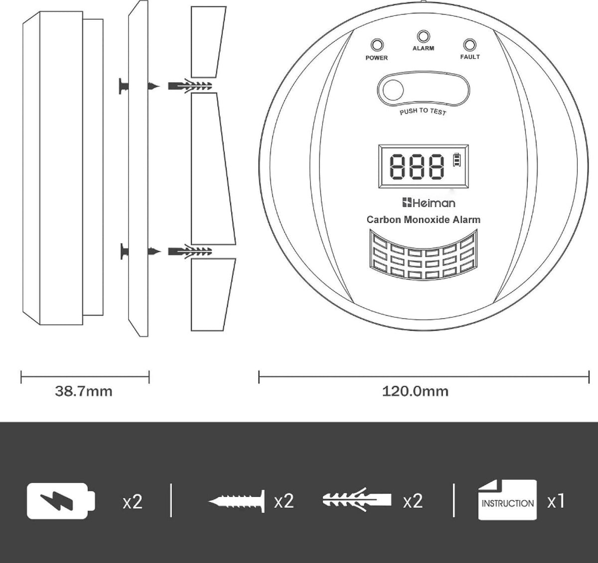 Heiman 723ESY CO Melder Alarm Kohlenmonoxidmelder mit digitaler LCD-Anzeige EN50291