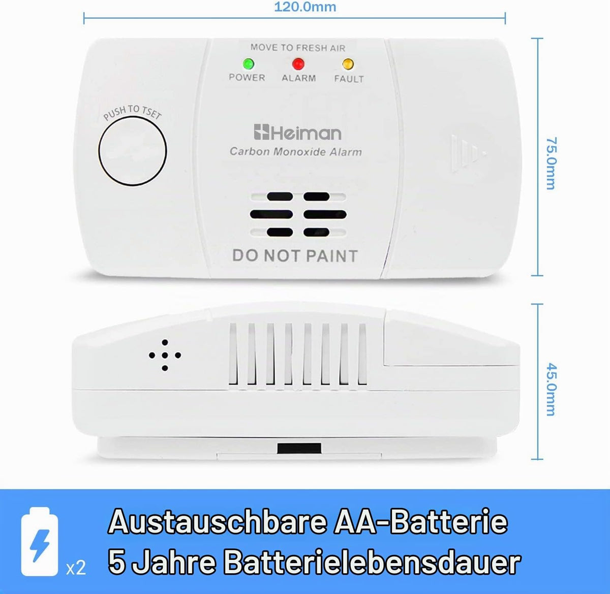 Heiman HM-722ES-A CO Melder Kohlenmonoxidmelder mit Batteriebetrieben