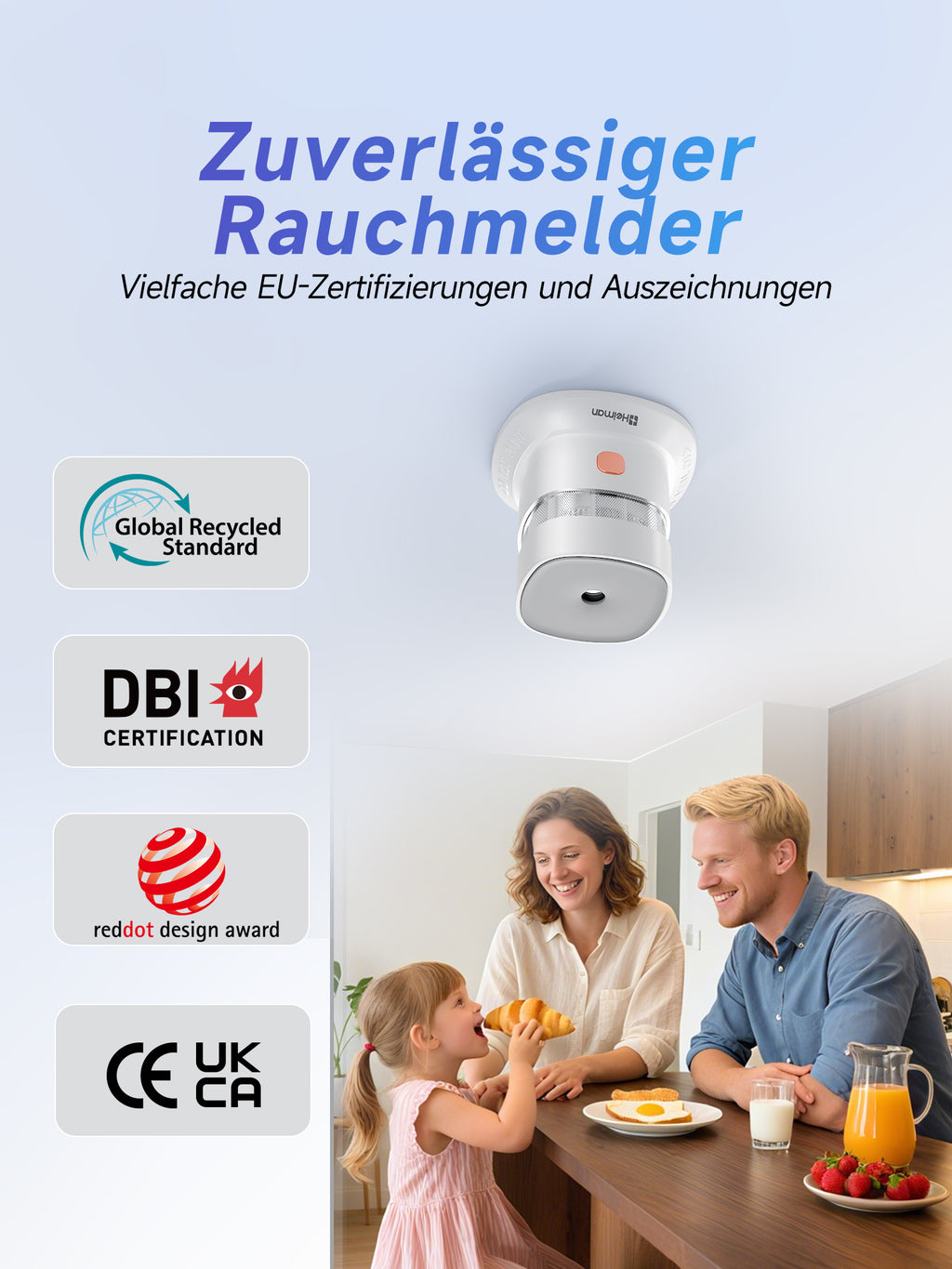 Heiman S1-R Smoke Detectors,Interconnected Smoke Aalrm Battery Operated, UL 2034 5th Certified, Wireless Small Mini Carbon Monoxide Alarm for Home Rental Apartment（副本）
