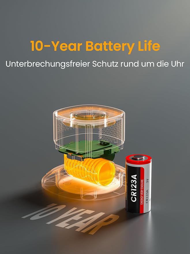Heiman HS1CA CO Melder mit 10-Jahres-Batterie, ausgestattet mit langlebiger Lithium-Batterie für sorgenfreien Betrieb.

