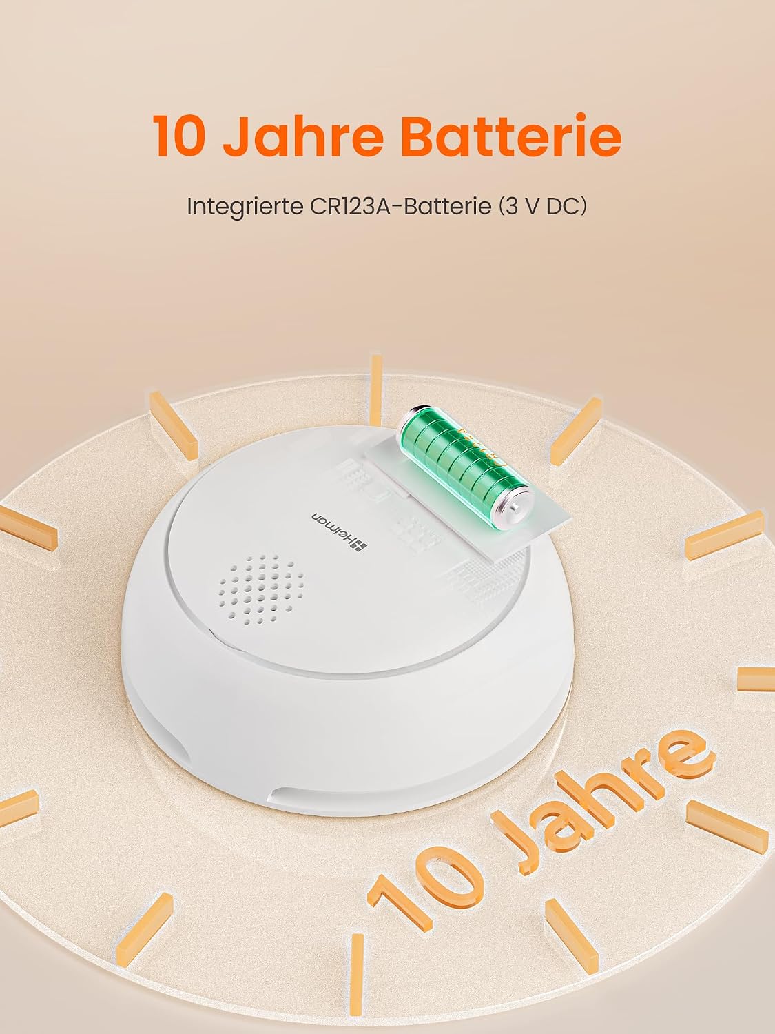 Heiman HM2SA-1W-T Rauchmelder mit 10 Jahren Batterielebensdauer, ausgestattet mit einer langlebigen 3V Lithium-Batterie für sorgenfreien Schutz.

