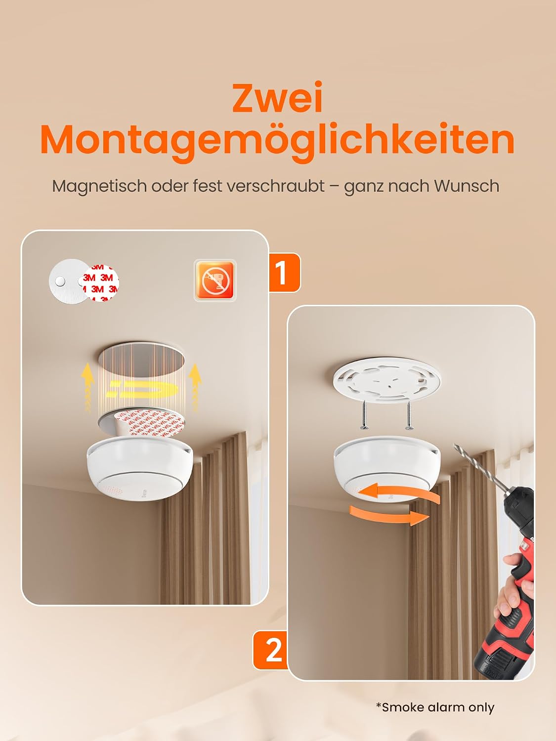 Heiman HM2SA-1W-T Rauchmelder, einfache Montage und Inbetriebnahme, Schritt-für-Schritt-Anleitung für die schnelle Installation.


