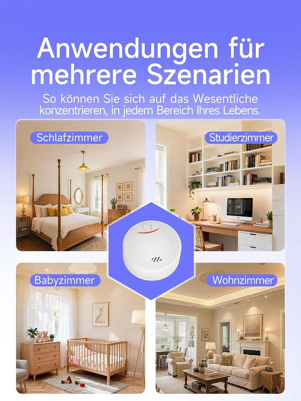 Heiman 626PHS Rauchmelder, Anwendungen für mehrere Szenarien, geeignet für Küche, Flur, Keller und weitere Bereiche im Haus.


