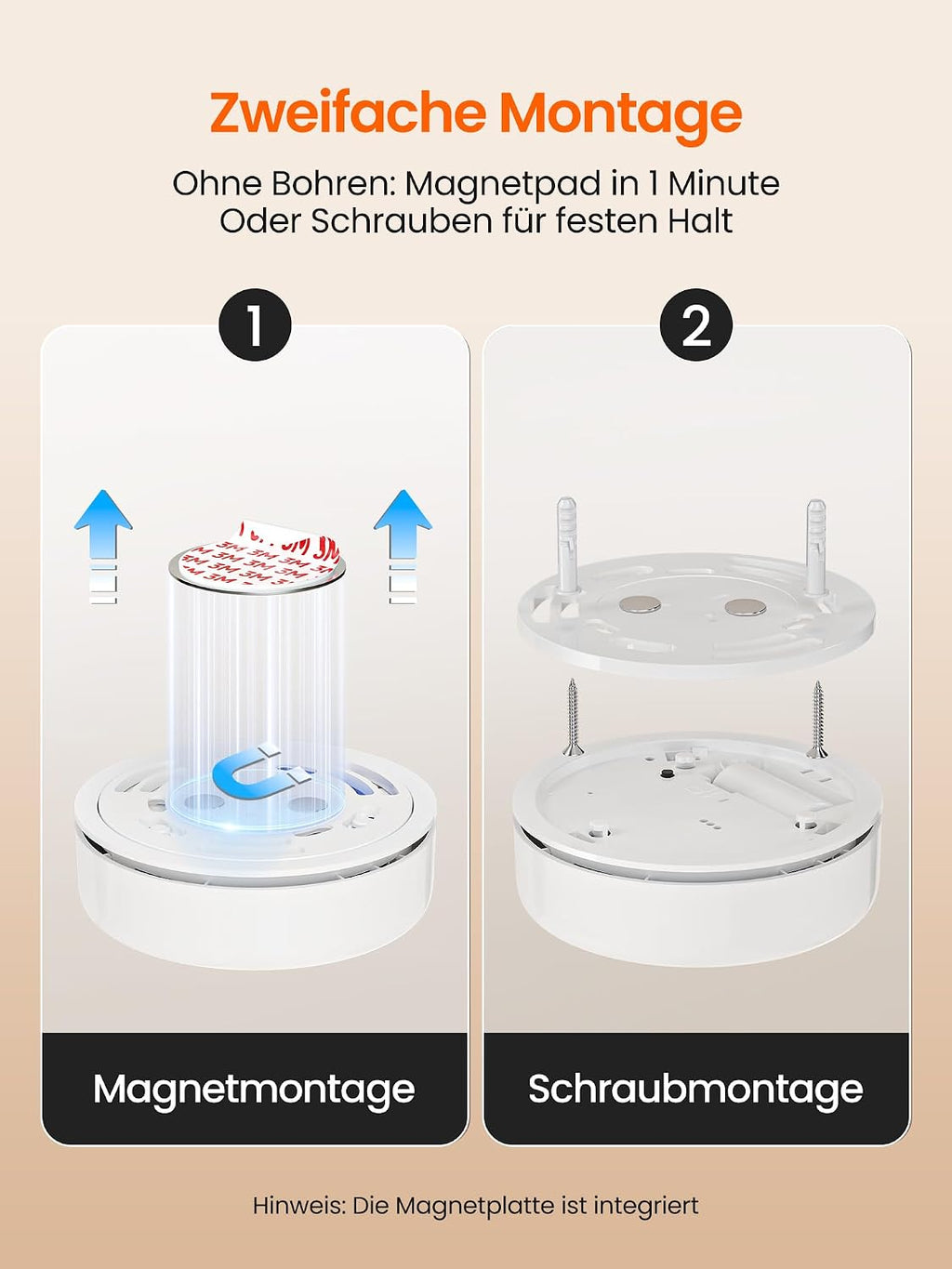 Heiman HM2SA-3S-T Rauchmelder 10 Jahre Batterie mit Magnethalterung, 6 Stück