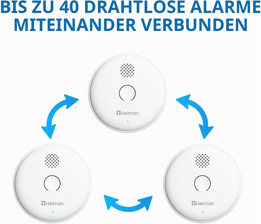 Heiman 2SA-633 Rauchmelder, bis zu 40 drahtlose Alarme miteinander verbunden, ein Alarm löst alle aus für maximale Sicherheit.

