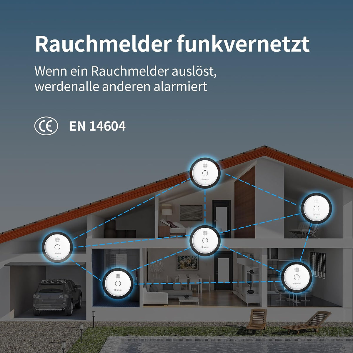 Heiman 2SA-633 Rauchmelder, Rauchmelder funkvernetzt, flächendeckender Schutz für das gesamte Zuhause.

