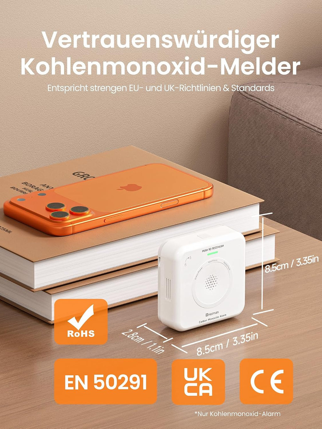 Heiman HS-725ES-M Kohlenmonoxid Melder, automatische Vernetzung mehrerer CO Melder für umfassenden Schutz im ganzen Haus.

