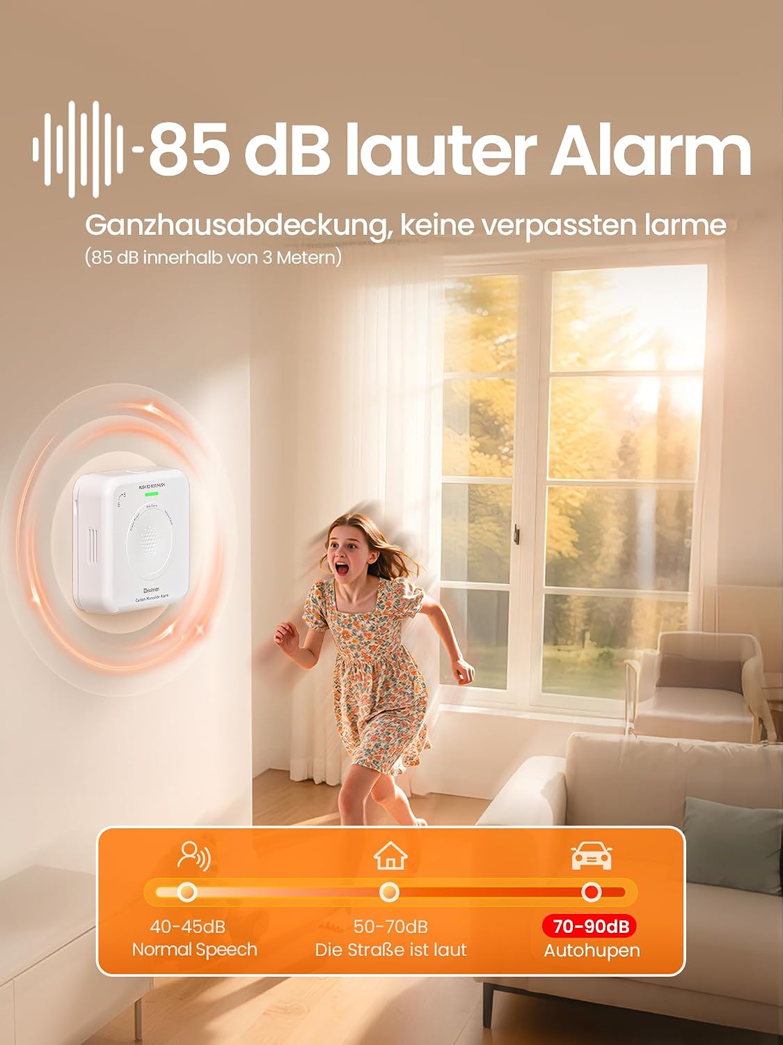 Heiman HS-725ES-M Kohlenmonoxid Melder mit 85 dB lautem Alarm, warnt zuverlässig vor gefährlichen CO-Konzentrationen in Ihrem Zuhause.

