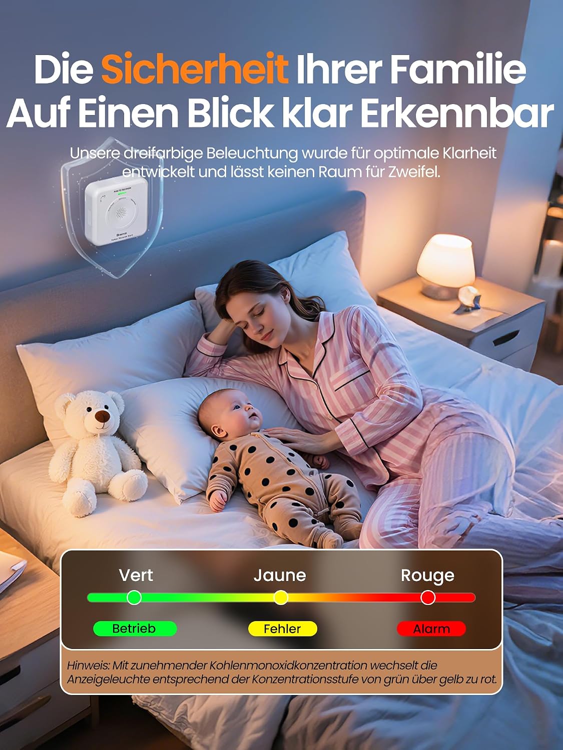 Heiman HS-725ES-M Kohlenmonoxid Melder, Schutz für die ganze Familie, warnt bei gefährlichen CO-Werten und schützt Kinder sowie Senioren.

