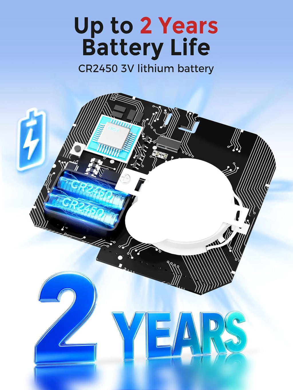 Heiman WiFi Temperature and Humidity Monitor with up to 2-year battery life, featuring a 2-year battery life badge for long-lasting, maintenance-free use.

