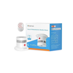 Heiman HS1SA-M Rauchmelder, Matter Over Thread Smart Smoke Detector with magnetic mounting, featuring a compact white design and product packaging.


